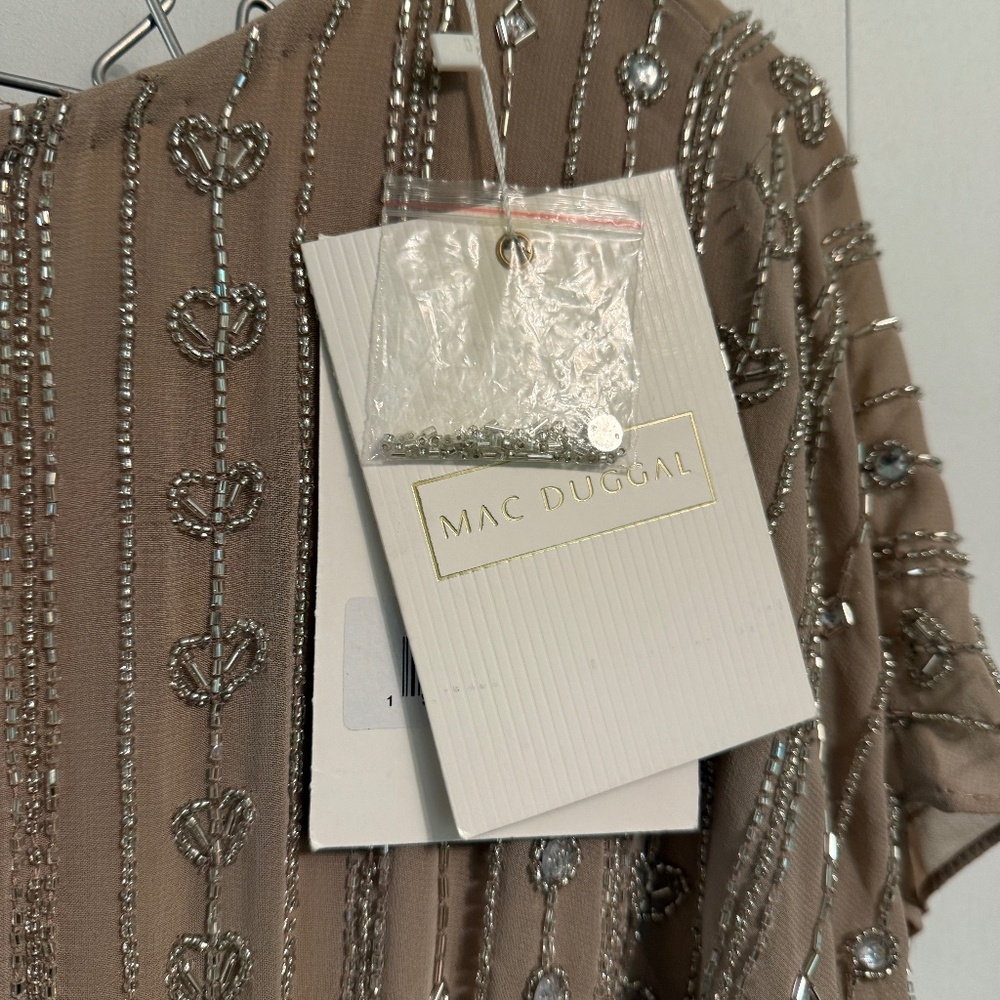 NWT Mac Duggar Beaded Cap Sleeve Empire Waist Cocktail Gown Midi Dress Mocha 12 - Picture 3 of 6